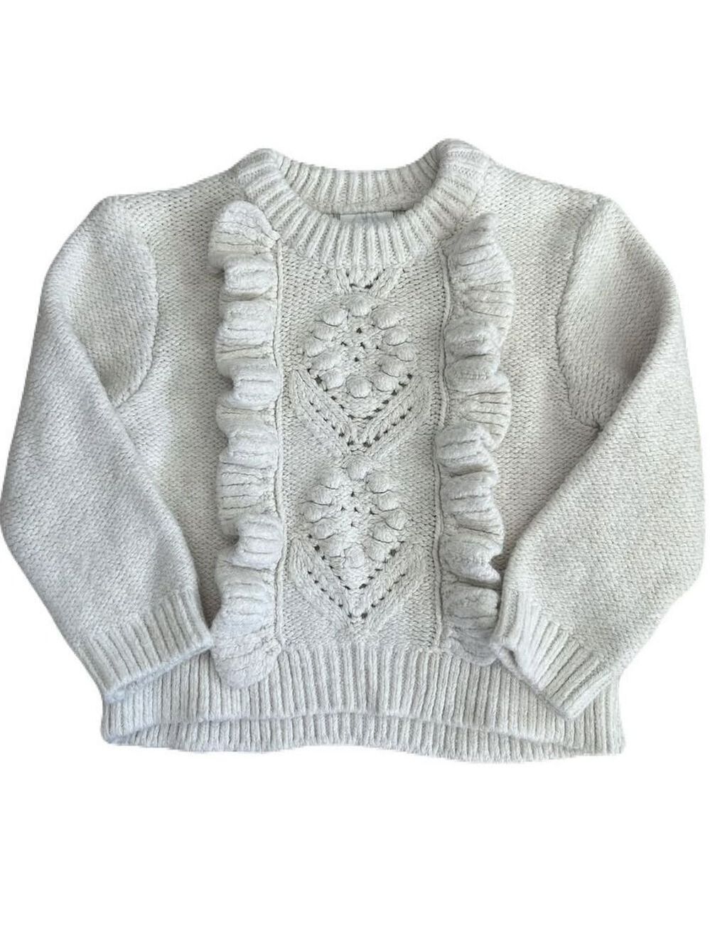 Zara Cream Knit Sweater with‎ Ruffle Detail